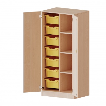 ErgoTray Schrank, 2reihig, 4 OH, zweitürig, mit 7 hohen Boxen, B/H/T 70,3x154x50cm 